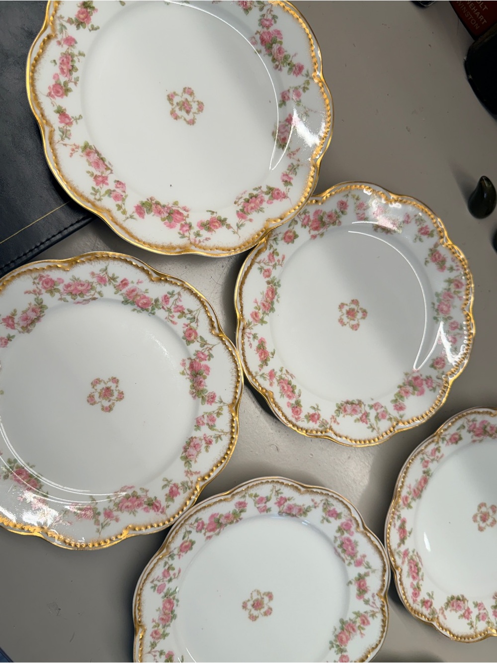 Antique Haviland Limoges France Pink Rose Bread Butter Plates Set of 6 6.25”